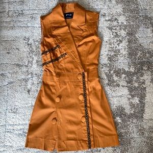 Woman’s orange sleeveless beaded embroidered blazer dress